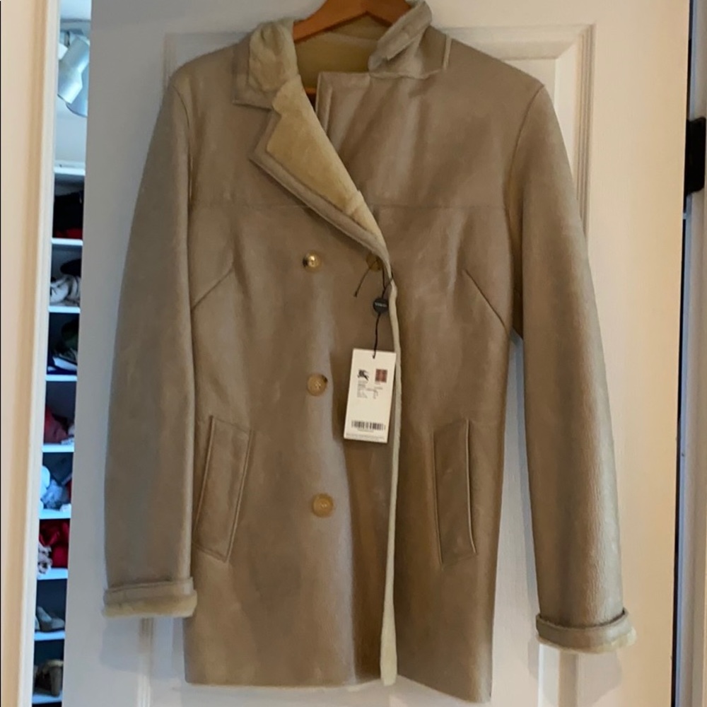 Burberry double breasted shearling coat